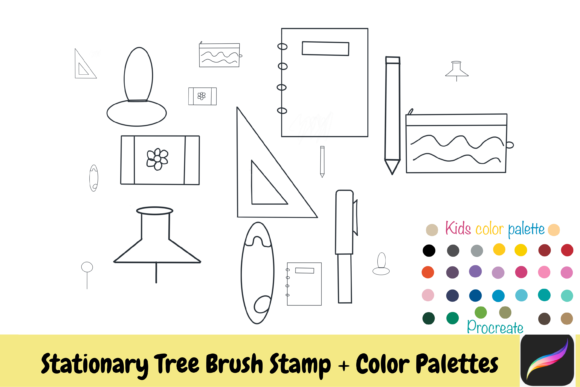Stationary Procreate Brush Stamps Color